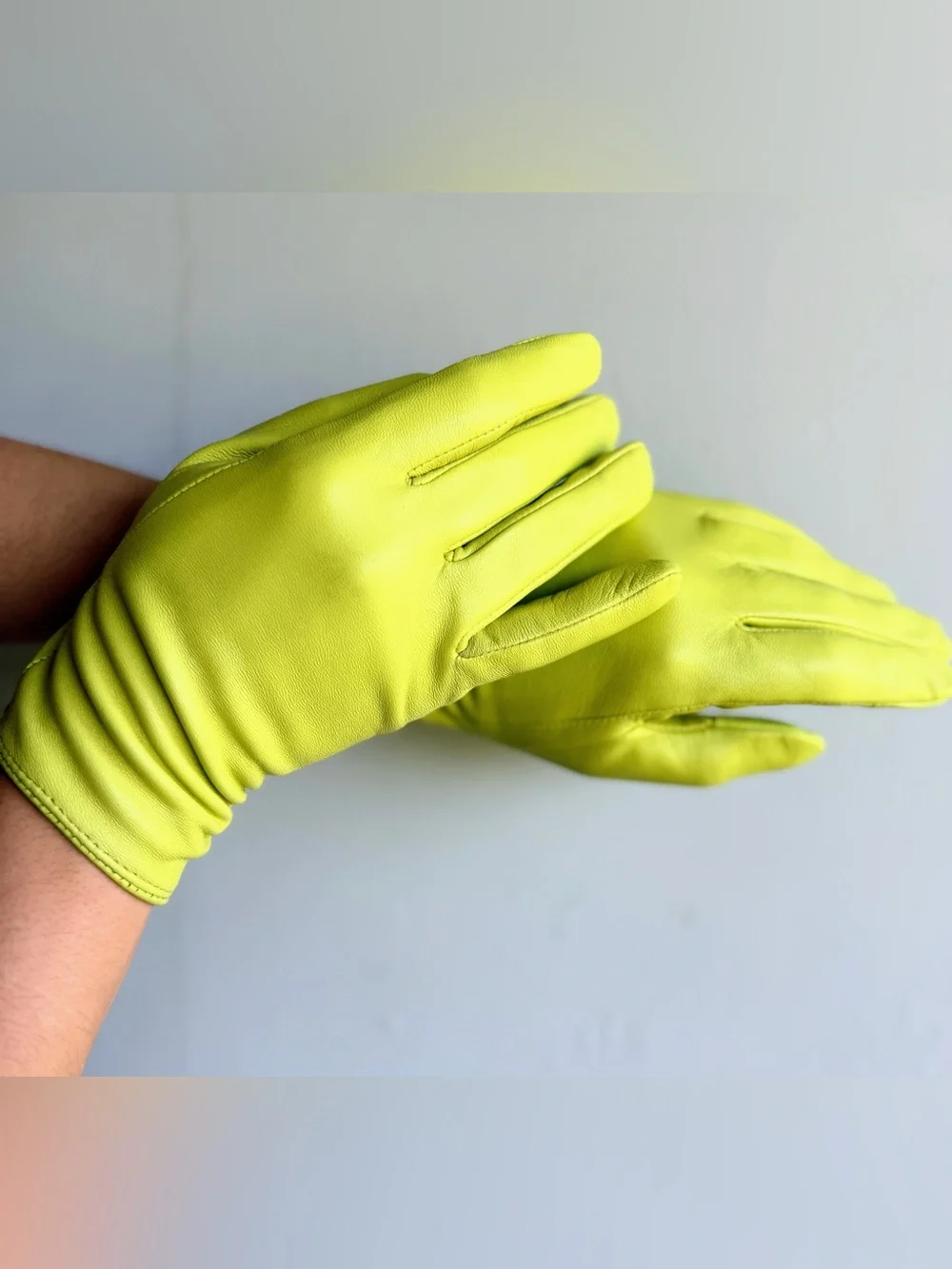 Neon Lime Green Genuine Leather Gloves Soft Leather Size S